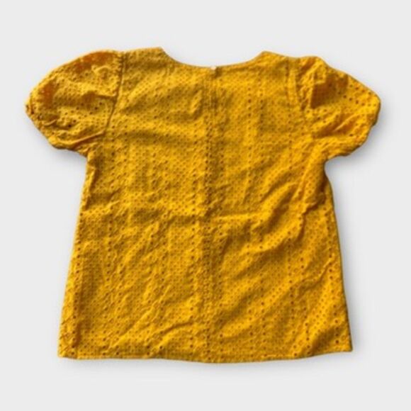 J.Crew Crop Short Puff Sleeve Eyelet Mustard Top Sz S Fall Versatile Office - Picture 4 of 9